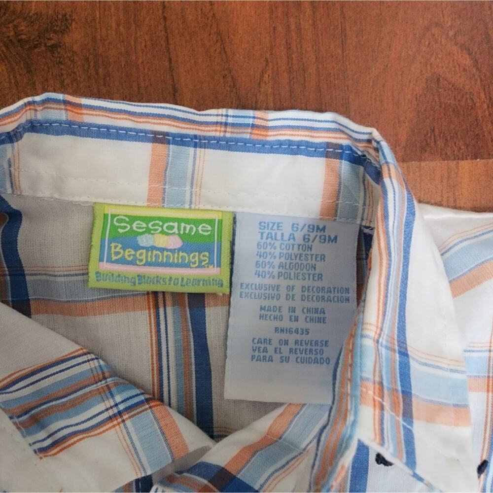 VINTAGE SESEME BEGINNINGS COOKIE MONSTER PLAID SHIRT SIZE 6/9MTHS - Picture 4 of 6